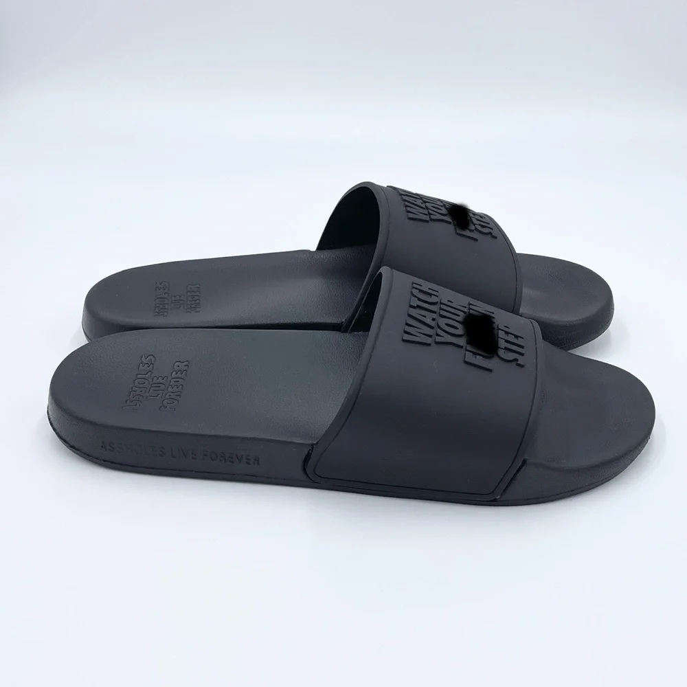 Linda Finegold Alf - Watch Your F’n Step Mens Black Slip On Slides Sandal Sz 8 - Picture 2 of 11